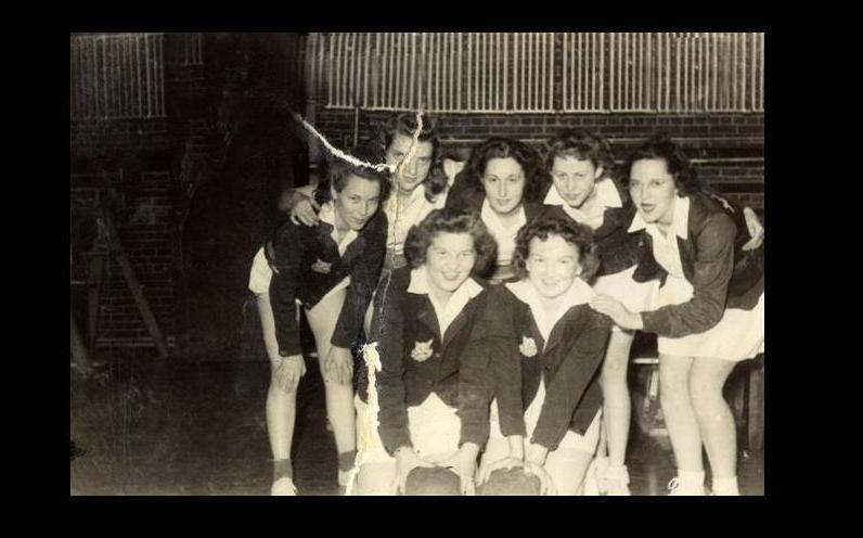 Jean's Basketball Team at Northwest | Jean played women's basketball at Northwest. Jean is shown on the right in the first row.  Jean's friends, Virginia Scott and Eulaine Fox, are on the left in the second row. (Courtesy of Jean JENNINGS Bartik Computing Museum)